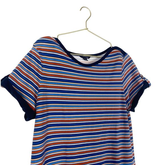 Land's End Red/Blue Striped Short Sleeve Cotton Blend‎ Dress - L (14-16) 356 - Picture 3 of 9